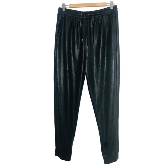 AVEC LES FILLES Faux Leather Drawstring Jogger Pants In Black Size Medium - Picture 3 of 9
